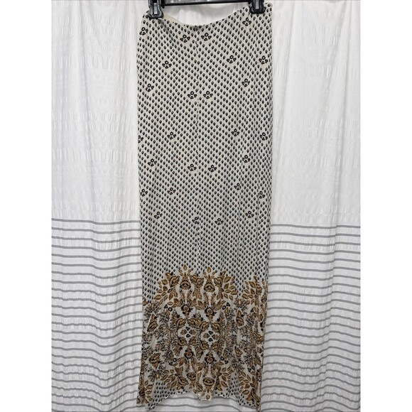 Free People‎ Skirt Womens Medium Column Print Maxi Cream Split Faux Boho Western - Picture 10 of 10